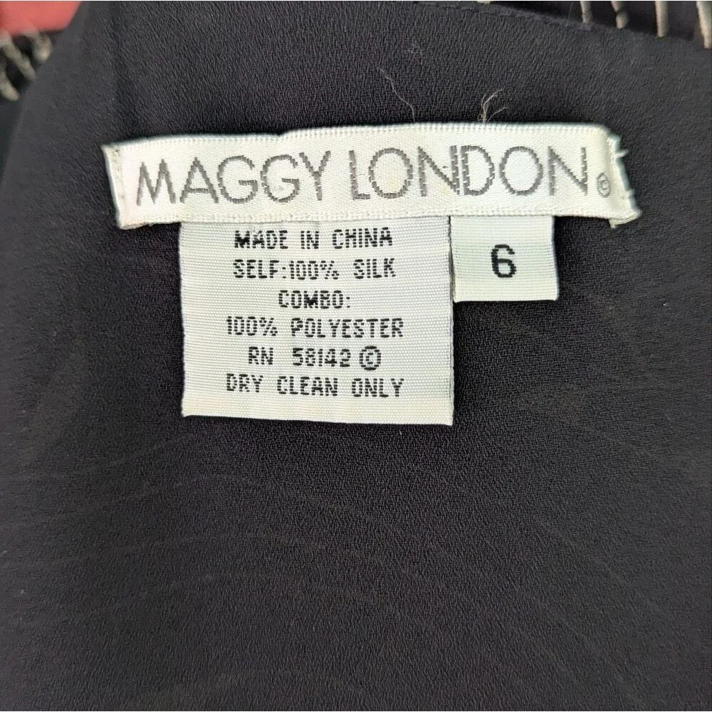 Vintage Black And Tan V-Neck Silk Dress By Maggy London Size 6 - Picture 5 of 6